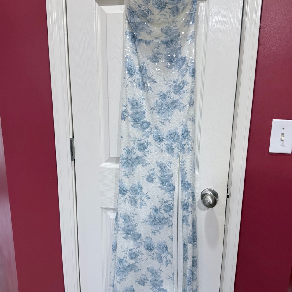 Windsor Blue Floral Prom Dress